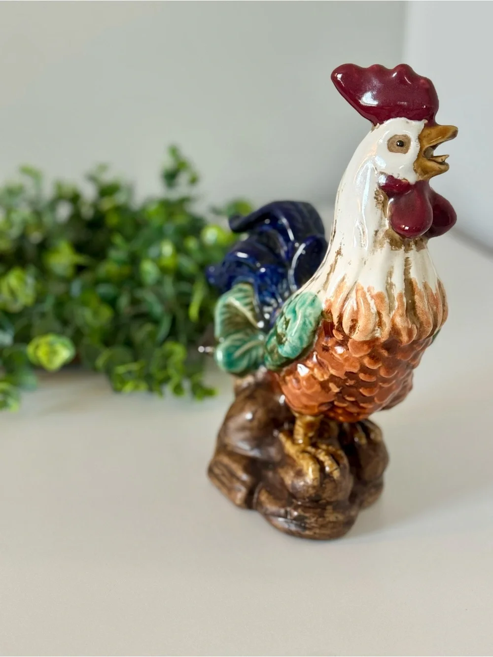 Large Vintage Artisan French Farmhouse Pottery Rooster Decor